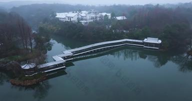 杭州冬季西湖雪景浴鹄湾雪景航拍